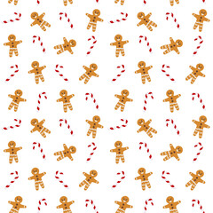 Lollipop and gingerbread man vector seamless pattern, textile, fabric, wrapping paper, background, wallpaper, packaging