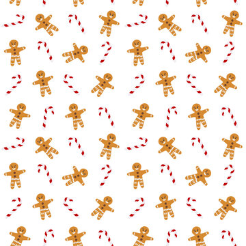 Lollipop and gingerbread man vector seamless pattern, textile, fabric, wrapping paper, background, wallpaper, packaging