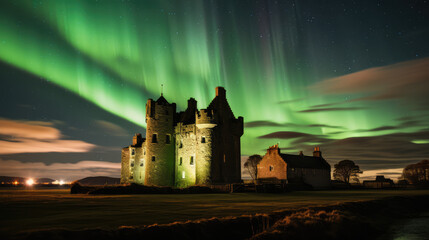 Old castle with aurora borealis