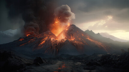 Volcanic eruption with ash and smoke. illustration.