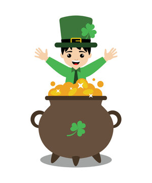 Funny Leprechaun In Pot Of Gold Vector For St Patrick's Day