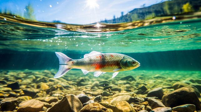 Truite dans l'eau du la rivi&egrave;re en montagne