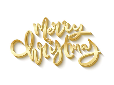 MERRY CHRISTMAS metallic gold vector 3D brush lettering with drop shadow