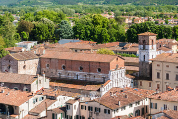 Fototapeta na wymiar Aerial view of the church Santa Maria Forisportam in Lucca, Tuscany
