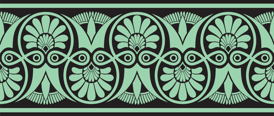 Vector green seamless ornament of ancient Greece. Classic Endless pattern frame border Roman Empire.. - obrazy, fototapety, plakaty