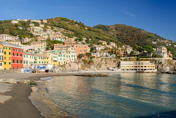 Fototapeta na wymiar The seafront of Bogliasco, small town near Genoa