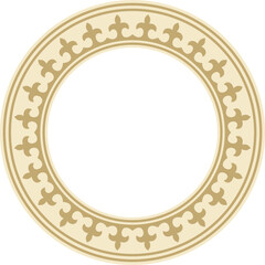 Vector golden round Kazakh national ornament. Ethnic pattern of the peoples of the Great Steppe, Mongols, Kyrgyz, Kalmyks, .Buryats. circle, frame border.