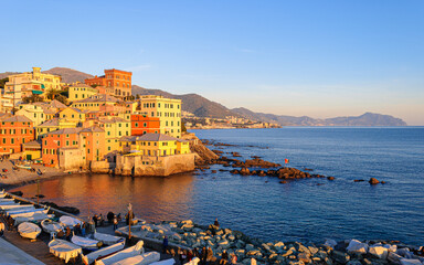 Panoramic view of Boccadasse, a small sea district of Genoa