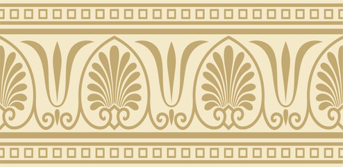 Fototapeta premium Vector golden seamless classic greek ornament. Endless European pattern. Border, frame Ancient Greece, Roman Empire..