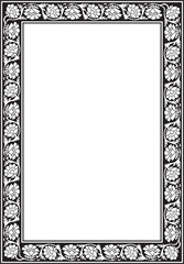 Vector square monochrome black Indian national ornament. Ethnic plant border. Flowers frame. Poppies and leaves..