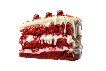 Red velvet cake sliced isolated on transparent background.