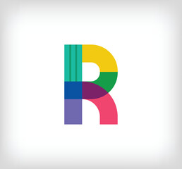 Creative abstract letter R multicolored linear logo. Modern lettering lines with new pop art colors. Font alphabet template. Creative education geometric.vector