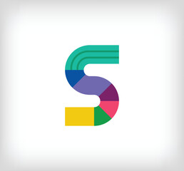 Creative abstract letter S multicolored linear logo. Modern lettering lines with new pop art colors. Font alphabet template. Creative education geometric.vector