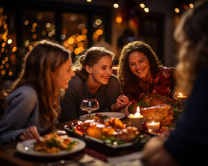 Obraz na płótnie Canvas Festive Christmas dinner with family and friends