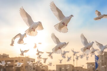 Obraz premium White dove in the sky, calm concept. Peace