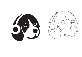 A Dog head in black color and line art with white background.