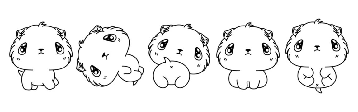 Set of Kawaii Isolated Baby Guinea Pig Coloring Page. Collection of Cute Vector Cartoon Rodent Outline for Stickers, Baby Shower, Coloring Book, Prints for Clothes