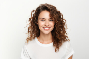 Generative AI illustration of young girl with curly hairdress beaming smiling over background - Powered by Adobe