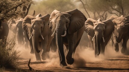 Elephants in wild nature. Wildlife Concept With Copy Space © John Martin