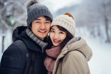 Image generative AI concept of young happy sweet couple in love walking cuddling in the park