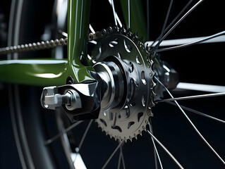 Fototapeta premium Different parts of a bicycle, chain, seat, disk brake, tire, handle and other parts of a bicycle