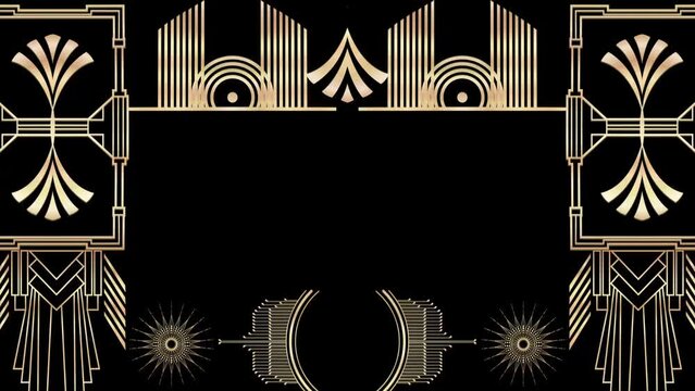 Art Deco Gatsby Golden Black Partitions animation. Incl ALPHA MATTE. Ideal 4K animated 3D model frame for TV show, intro, documentary, catwalk stage design or The Great Gatsby and 1920s theme