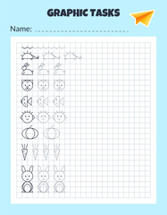 Graphic tasks by cells. Educational game for kids. © Iuliia Savko
