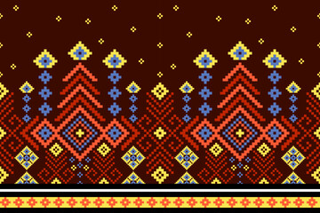 Traditional fabric pattern, pixel art, geometric shapes, bright colors, designed for fabric patterns, textiles, home decor, decoration, cross stitch, fashion design.