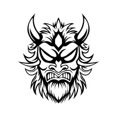 Fototapeta premium Angry Samurai Mask Vector Logo. Ronin Onimask Demon Vector Mascot template
