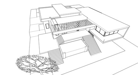 Modern villa architectural 3d rendering