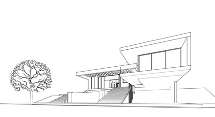 Modern villa architectural 3d rendering