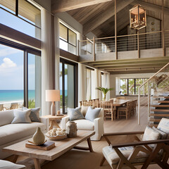 A beach house that combines the rustic charm of coastal homes with a sleek, modern design.