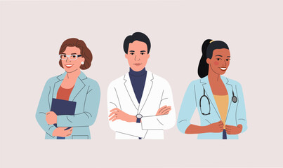 Doctors male and female isolated. Vector flat style cartoon  illustration.