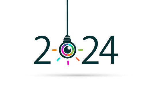 happy new year 2024. 2024 with Colorful eye bulb sign. Vision and idea
