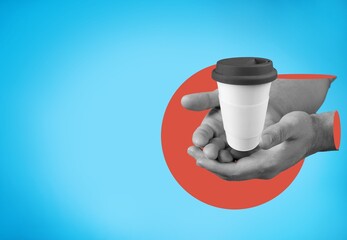Coffee design, hand holding a paper cup