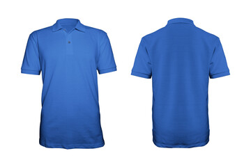 Blue Plain Short Sleeve Polo Shirt with Front and Back Design Template