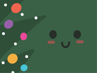 Cute Christmas tree face wallpaper. Hand drawn vector illustration in flat style.