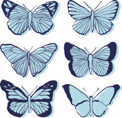 Butterflies set. Hand drawn butterflies on white background. Vector illustration.