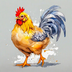 Fototapeta premium Cute little chicken cartoon in watercolor painting style.
