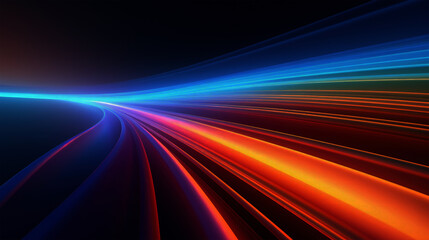 Neon lines and colorful glowing waves and curves in purple, blue, red, orange, colored spectrum of...