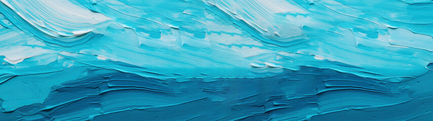 Closeup of abstract rough tuquoise, blue, white art painting, with oil brushstroke, pallet knife...