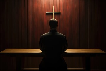 Solemn Prayer: Priest in Contemplation before the Cross