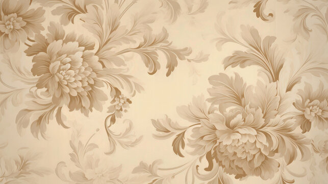 Wallpaper design vintage old in beige and gold with flower pattern, retro style, background © Gertrud