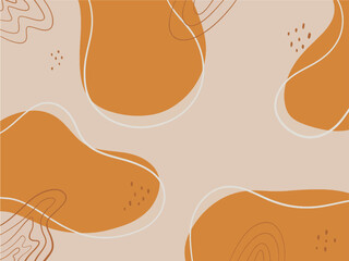 Hand drawn abstract pattern with organic shapes in orange and beige colors. Vector illustration.