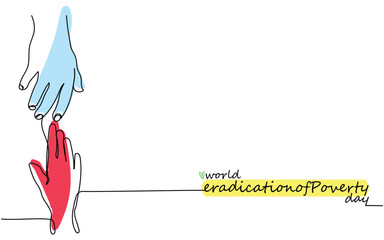 Eradication of poverty day in october. International poster art. Helping hands. Global crisis. Food shortage. Group of kids in poor countries. Inflation and famine. Underprivileged people