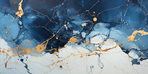 Blue marble background with gold fine threads. Seamless marble or granite wall with gold wave splashes