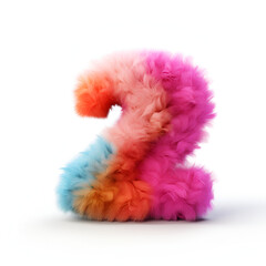cute colorful fluffy number two isolated on white background. generated by Ai.