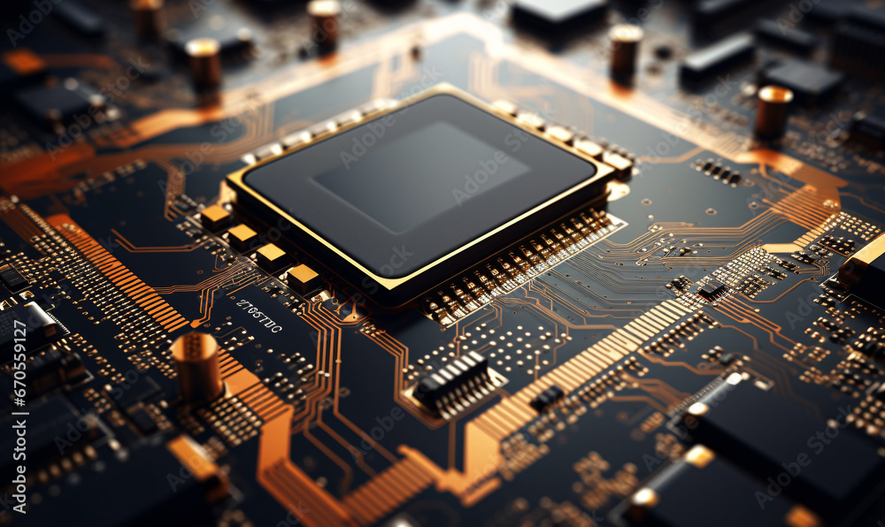 Wall mural gpu ram microchip or cpu powerful computer board for artificial intelligence technology. detailed vi