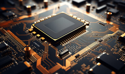 Fototapeta na wymiar GPU ram microchip or CPU powerful computer board for artificial intelligence technology. Detailed view. Generative Ai
