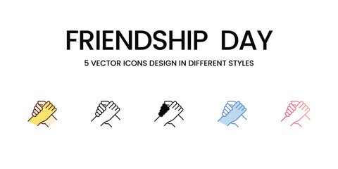 Friendship  day Icons Design in Five style with Editable Stroke. Line, Solid, Flat Line, Duo Tone Color, and Color Gradient Line. Suitable for Web Page, Mobile App, UI, UX and GUI design